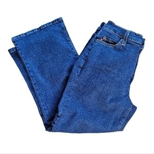 NYDJ tummy control mid rise dark wash crop jeans with side slit